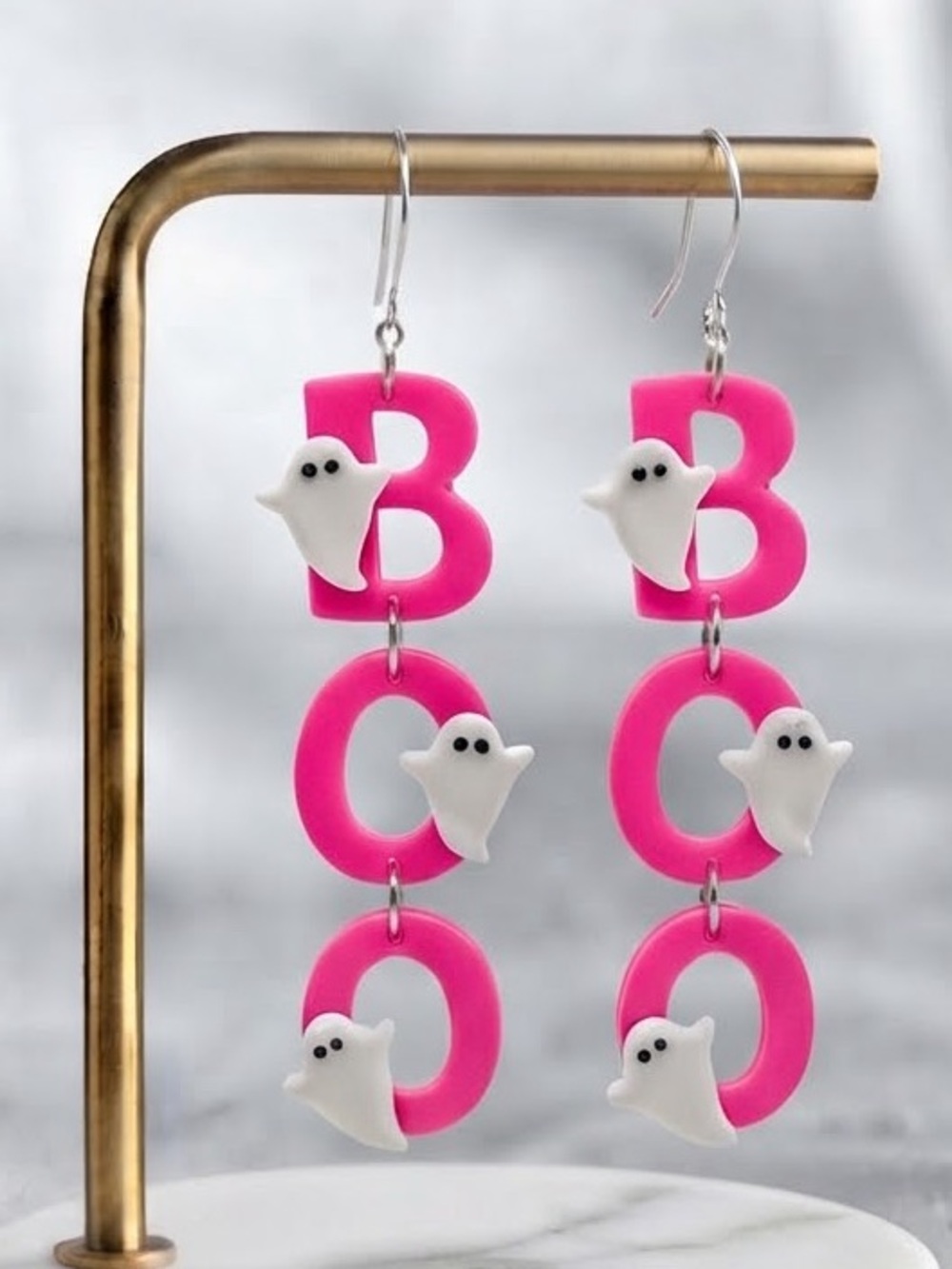 NWT BOO Ghost DangleS — Halloween — Handmade Earrings — Pink
